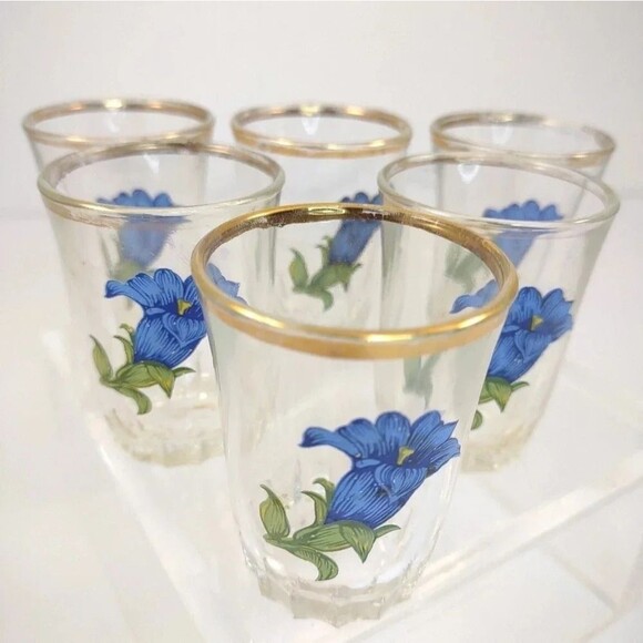 Vintage Shot Glasses With Blue Flower Pattern France Set of Six - Picture 11 of 11